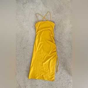 Forever21 yellow ruched spaghetti strap dress US size S